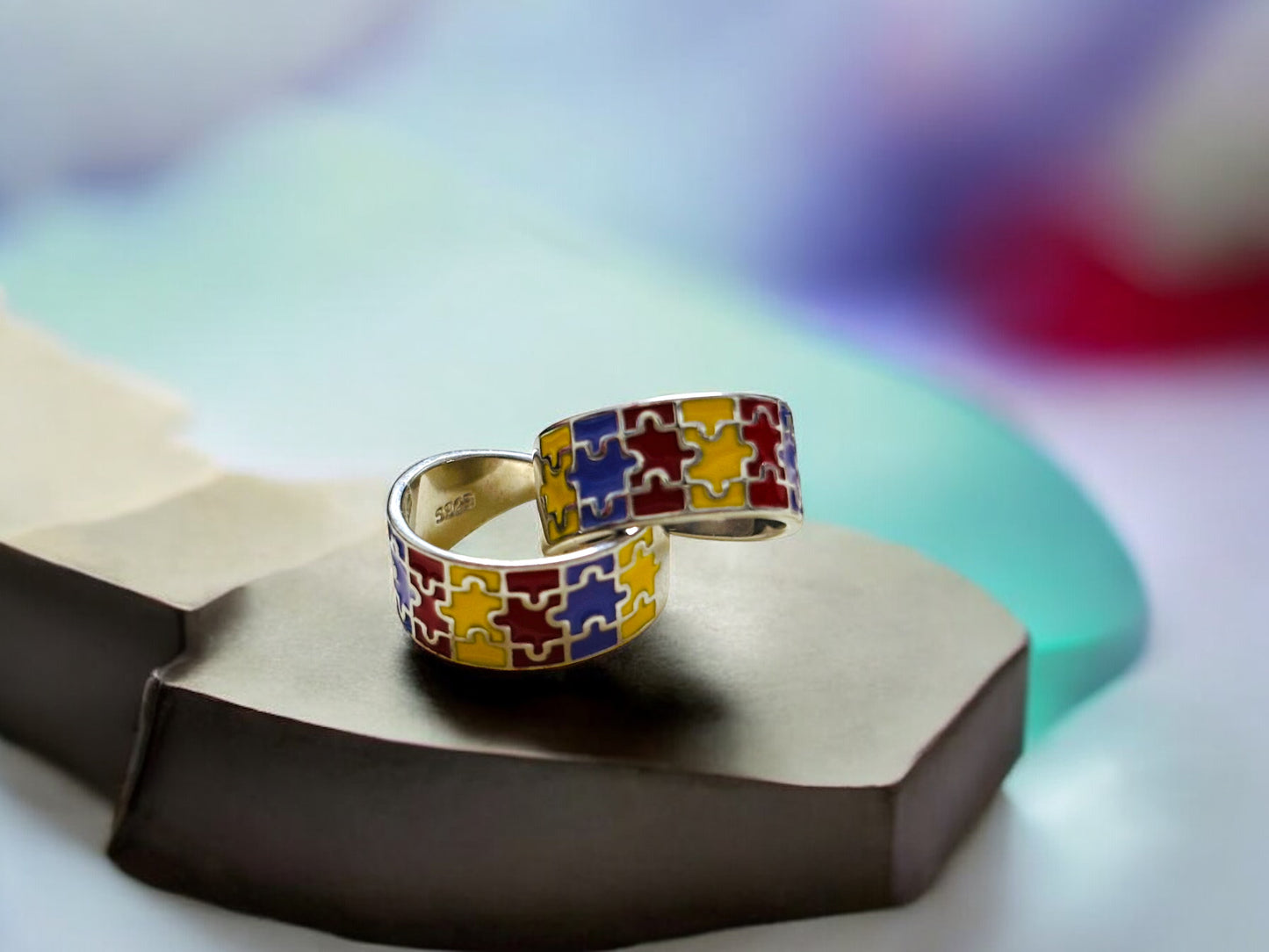 Colorful puzzle graffiti enamel toe ring