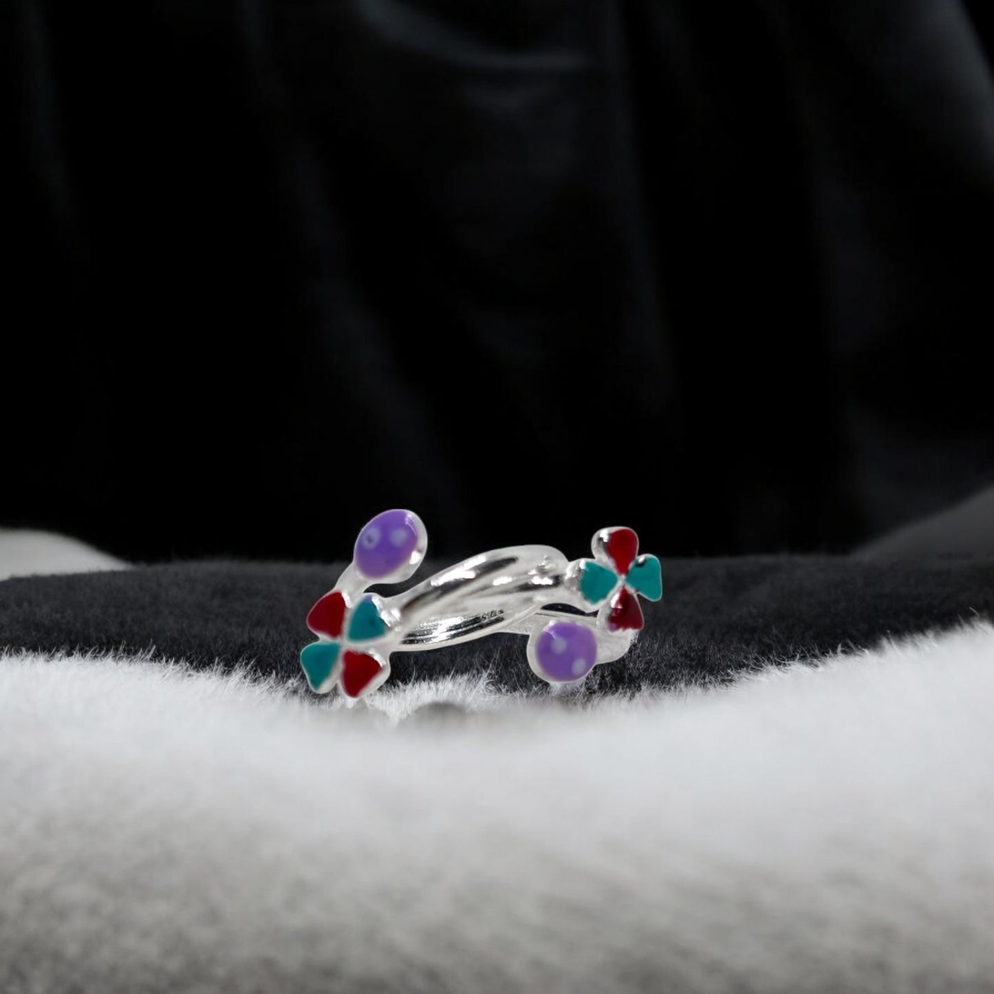 Colourful flower enamel front open toe ring