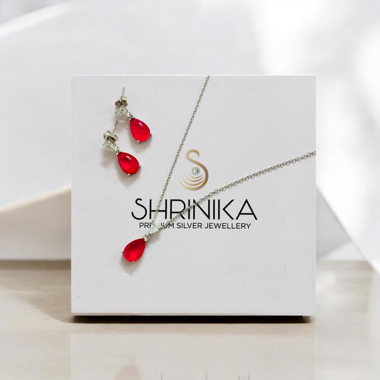 Crimson Teardrop – Minimal Ruby Necklace Set