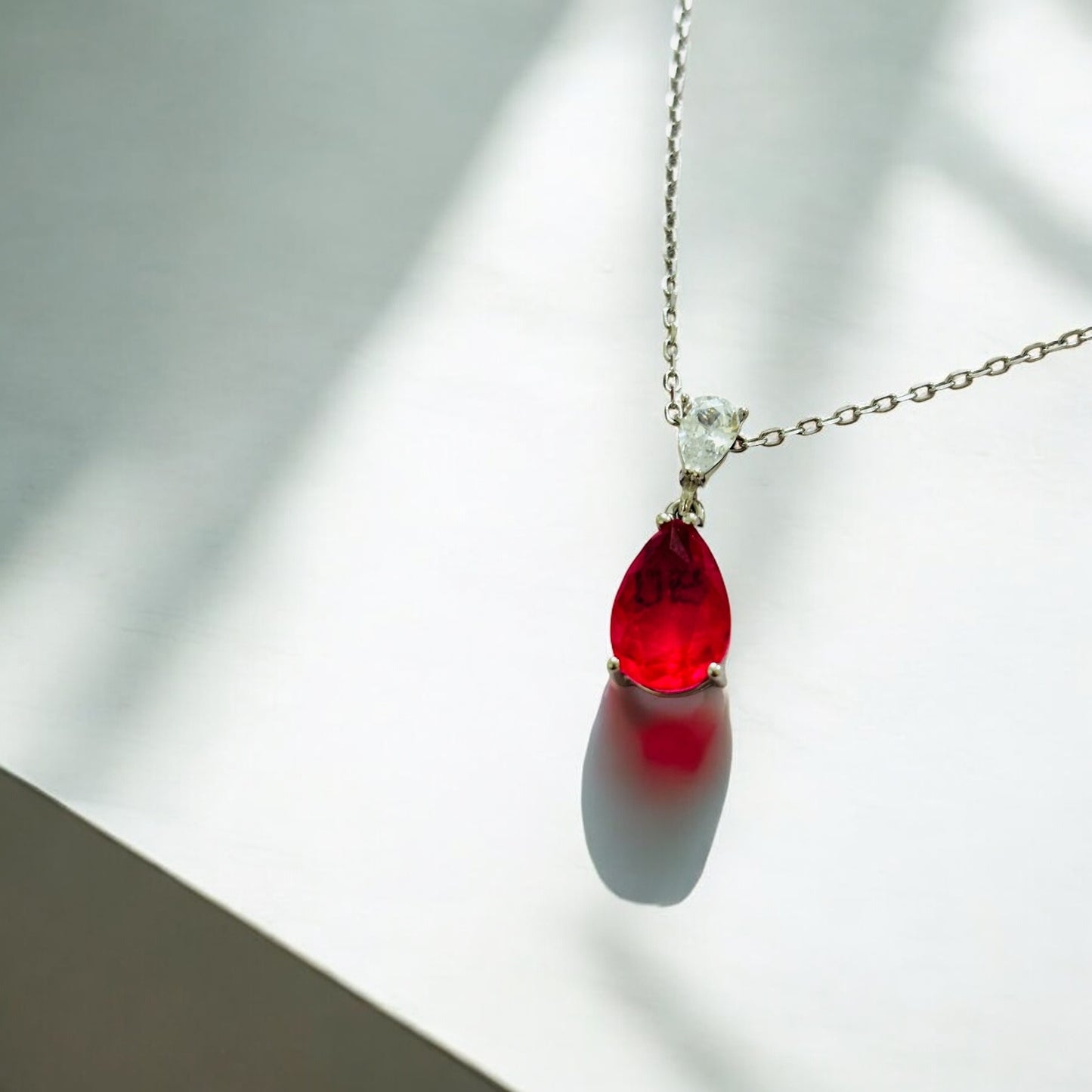 Crimson Teardrop – Minimal Ruby Necklace Set