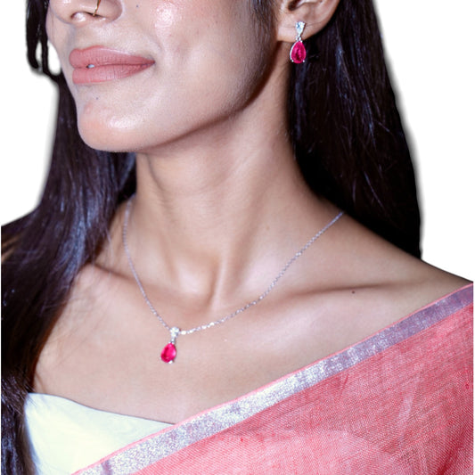 Crimson Teardrop – Minimal Ruby Necklace Set