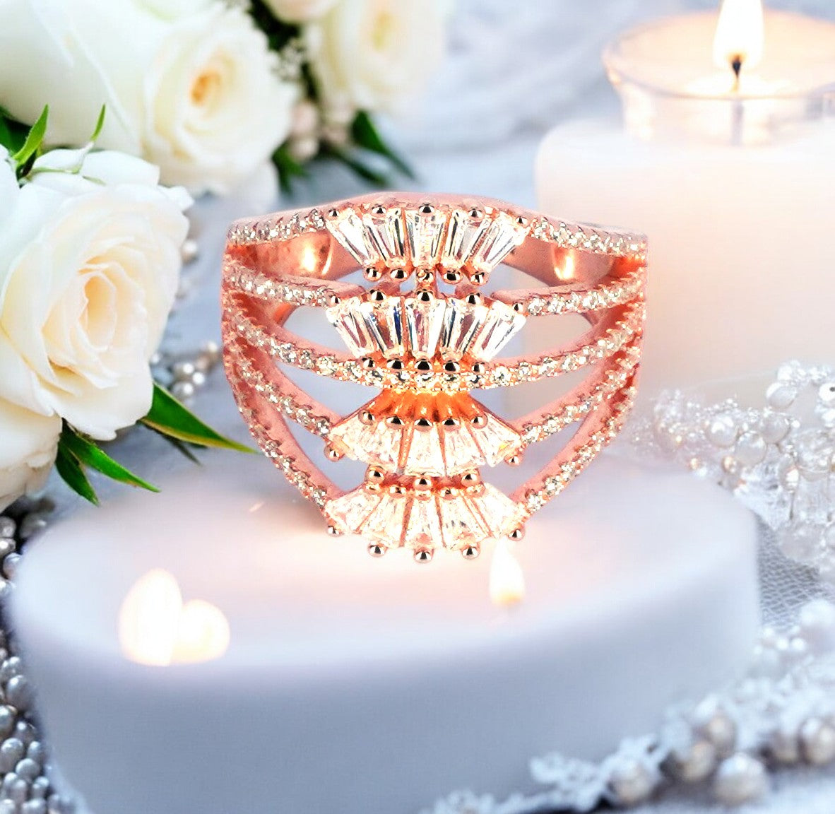Crystal Crown Rose Gold Cocktail Ring