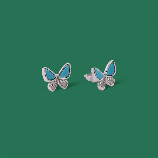 Cute blue butterfly shaped sterling silver earring