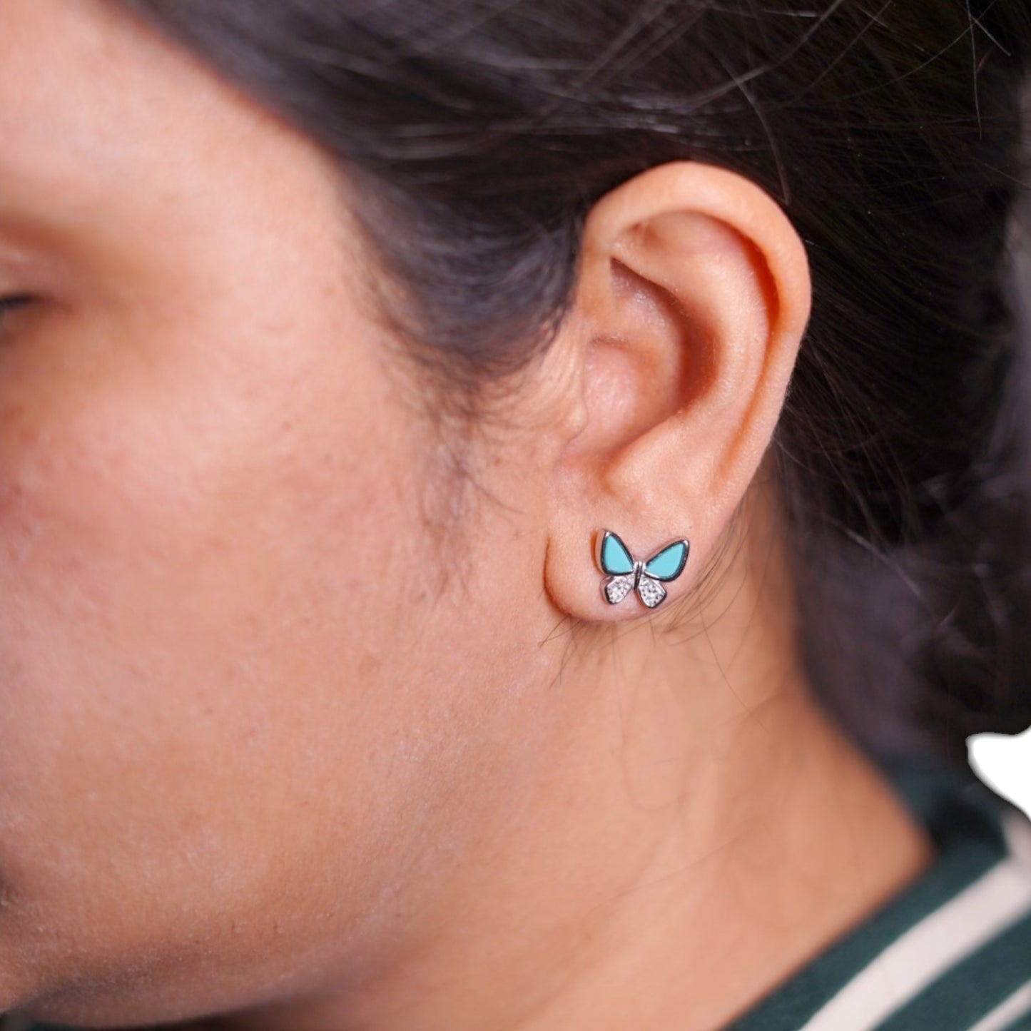 Cute blue butterfly shaped sterling silver earring
