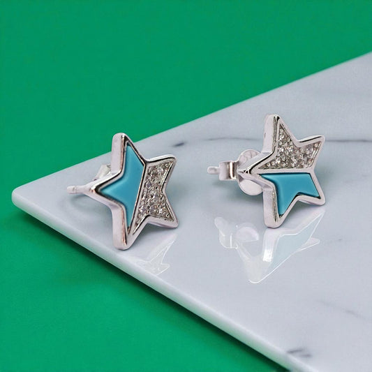 Cute blue star shaped sterling silver earring