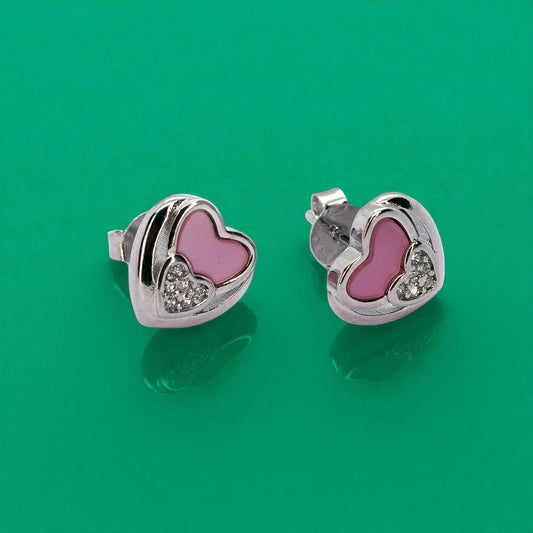 Cute pink heart shaped sterling silver earring