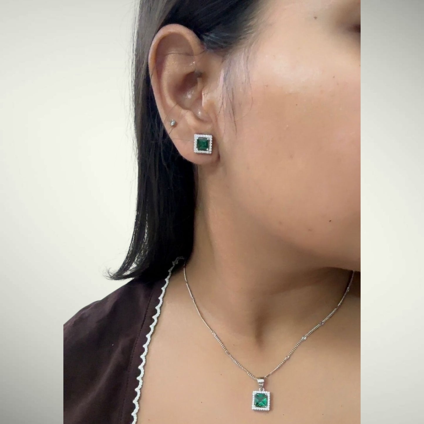 Square Cut Precious stone Pendant Set