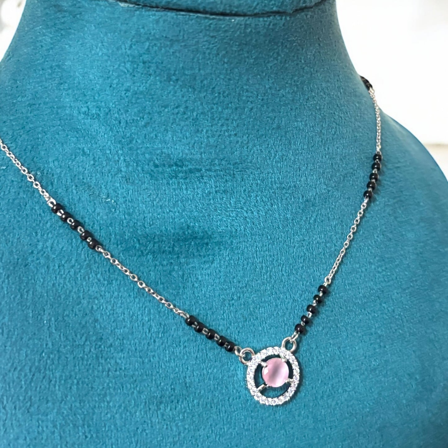 Baby Pink drop silver mangalsutra Necklace