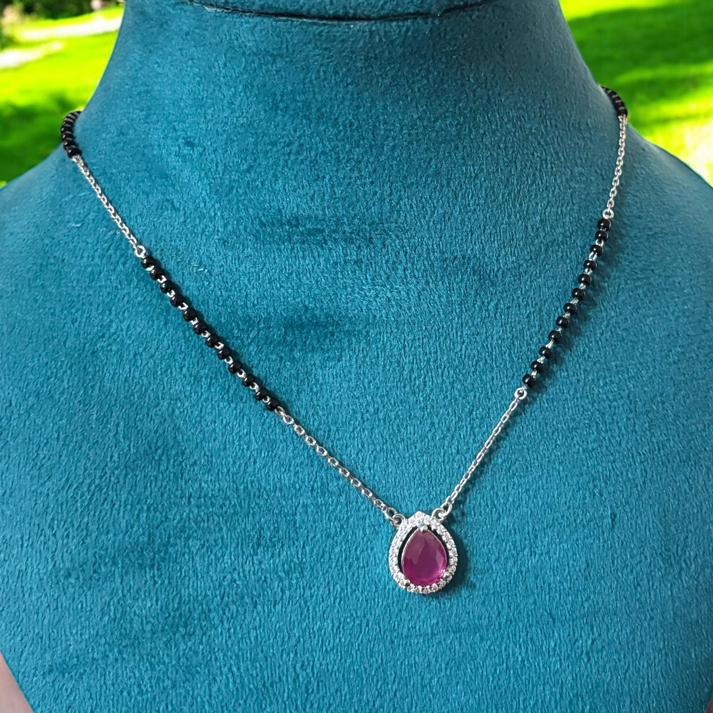 Oval ruby silver Mangalsutra Necklace