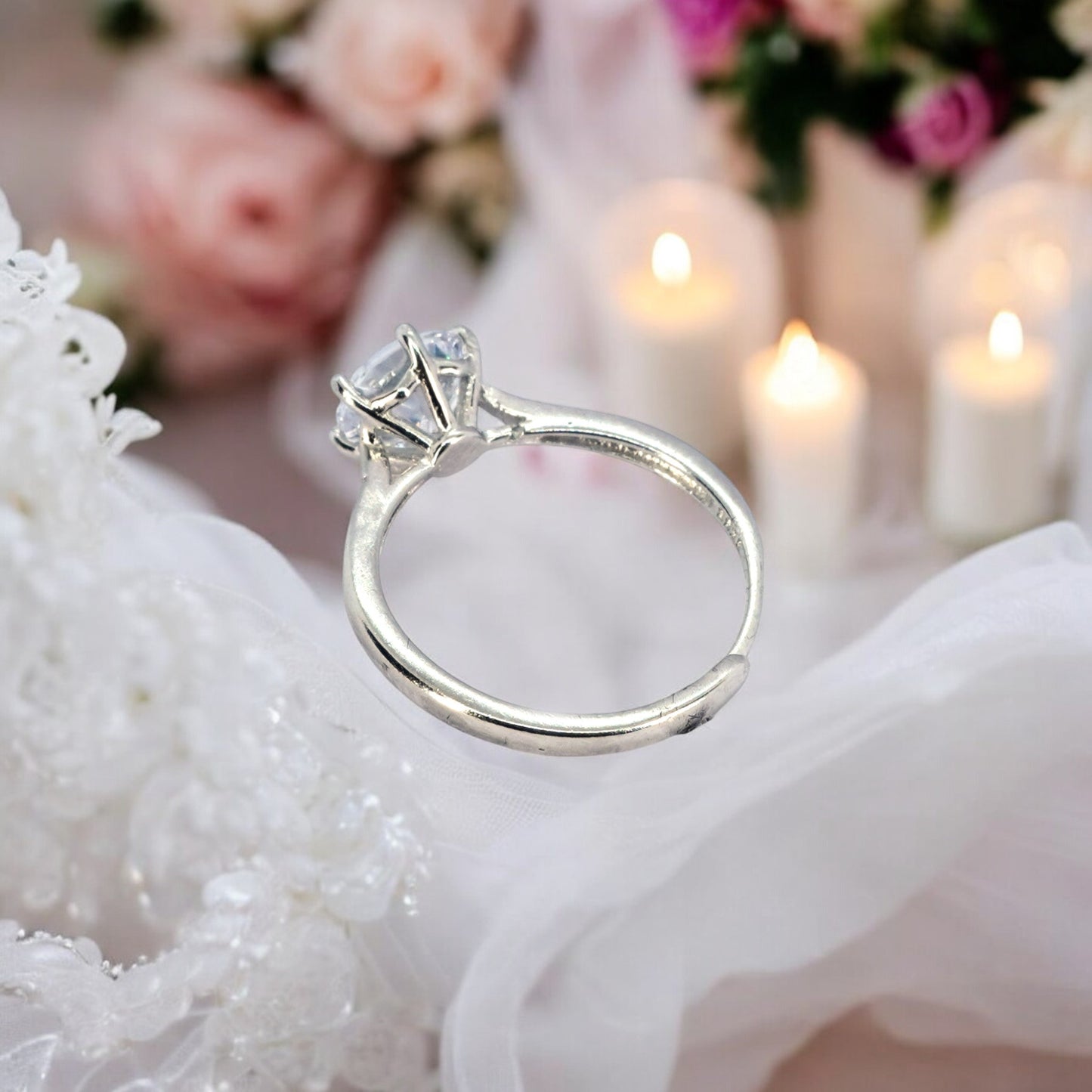 Radiant Solitaire Silver Ring