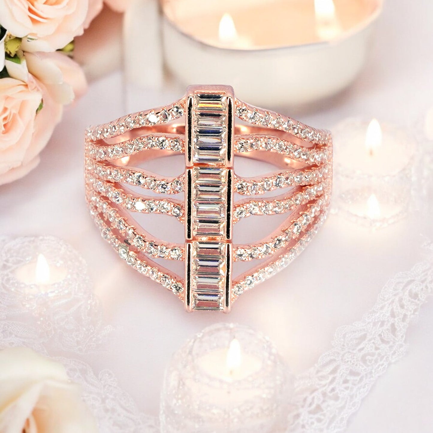 Rose Gold CZ Studded Cocktail Ring