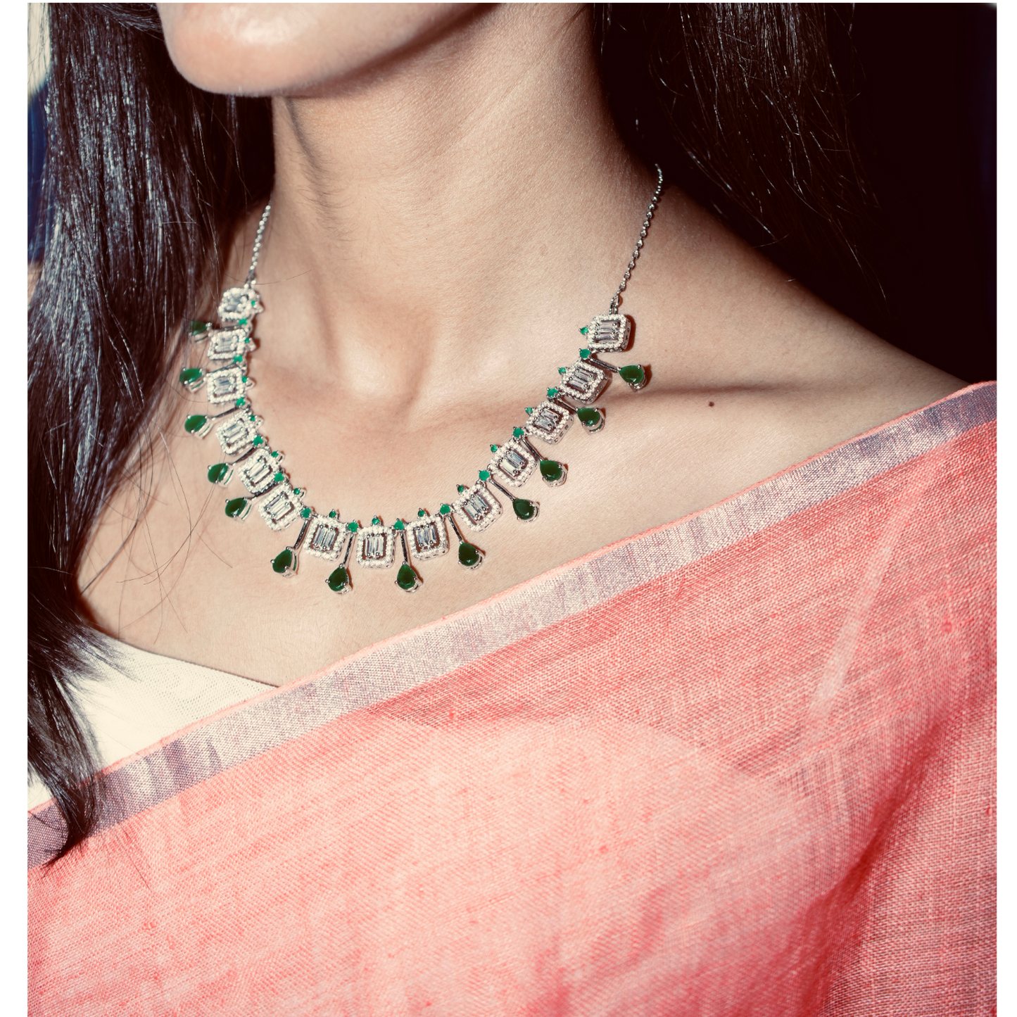 Twilight Emerald 925 Silver Statement Necklace