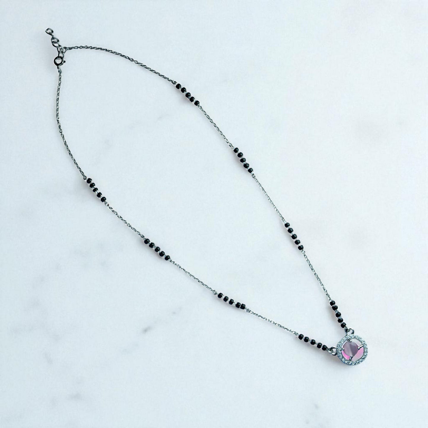 Baby Pink drop silver mangalsutra Necklace