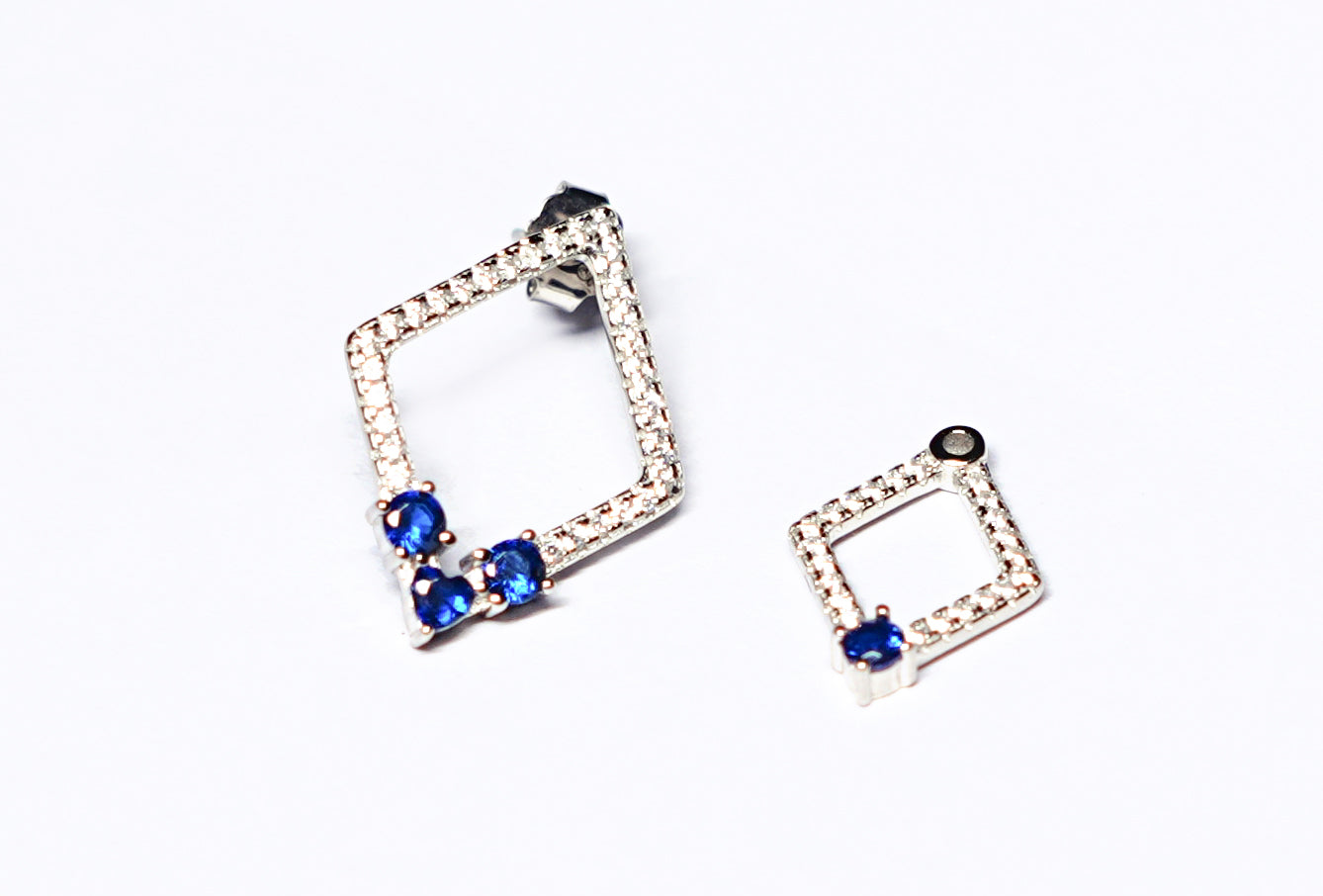 Dangling Diamond shape Sapphire 925 silver Earring