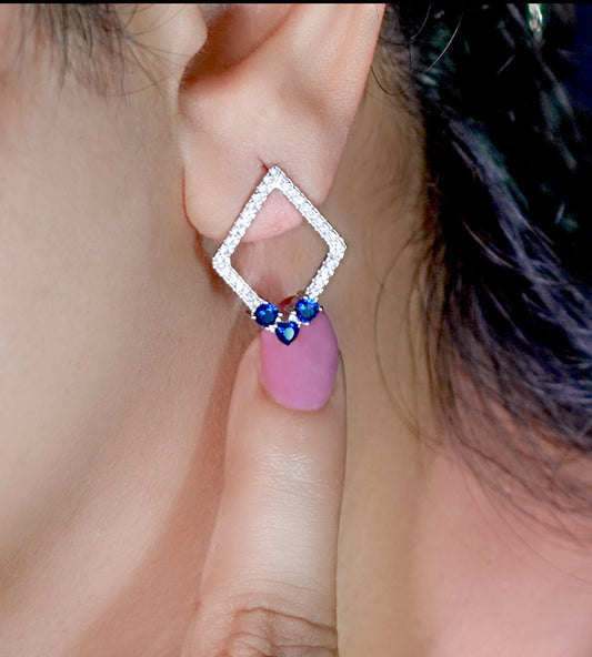 Dangling Diamond shape Sapphire 925 silver Earring