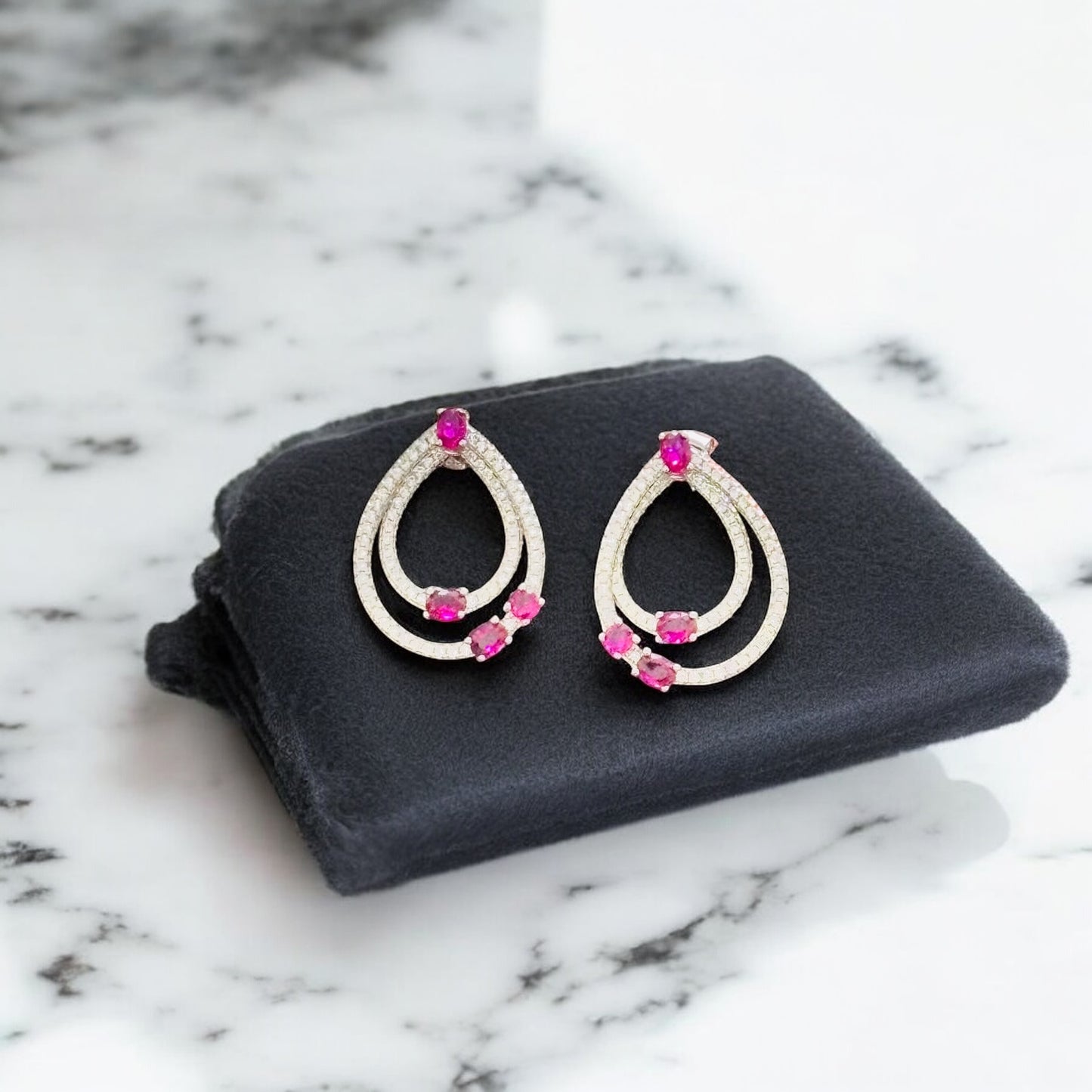 Dangling Teardrop with ruby stone earring