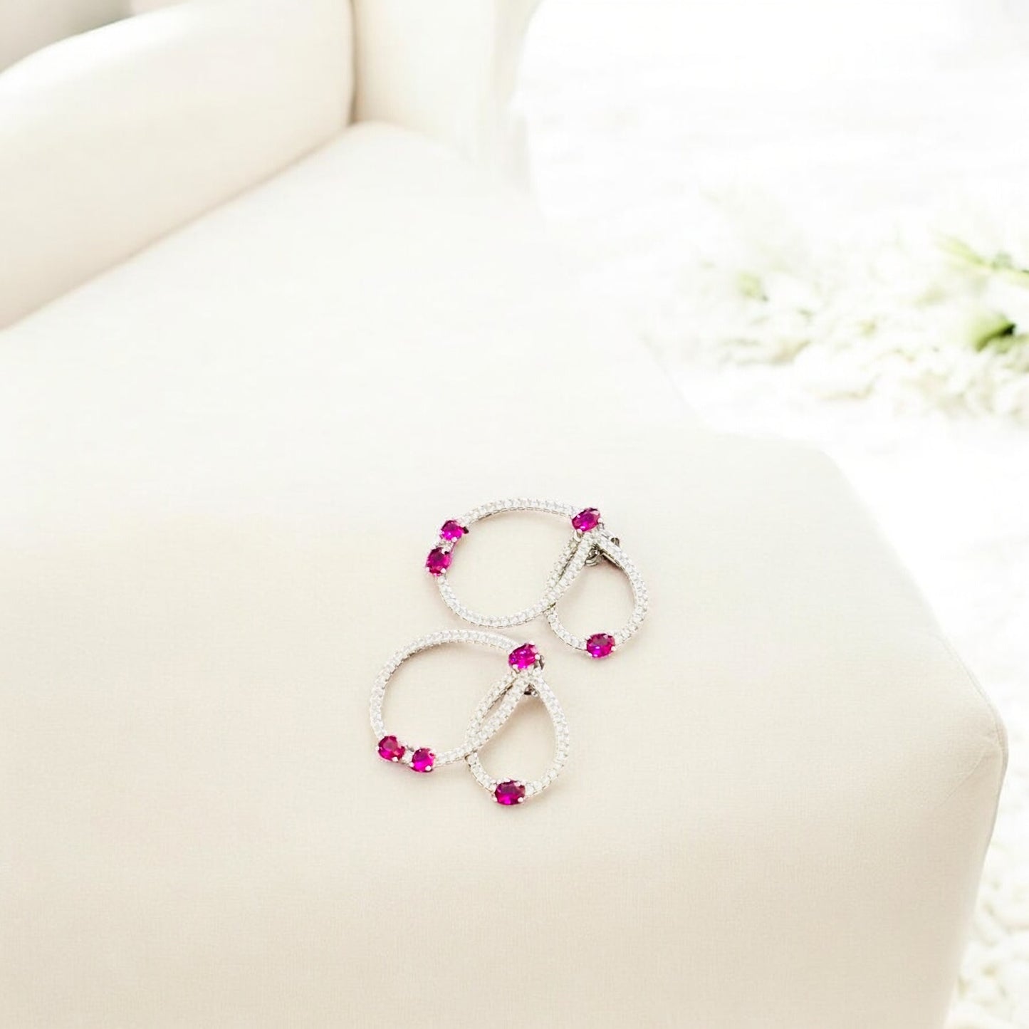 Dangling Teardrop with ruby stone earring