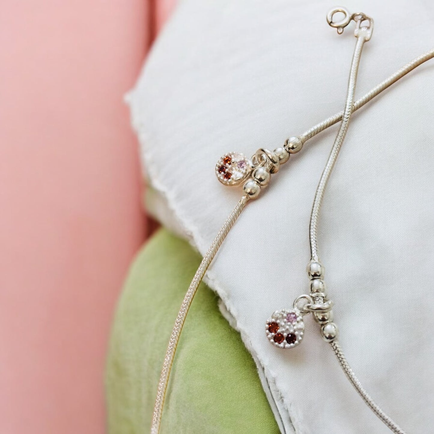 Dangling charm silver anklet