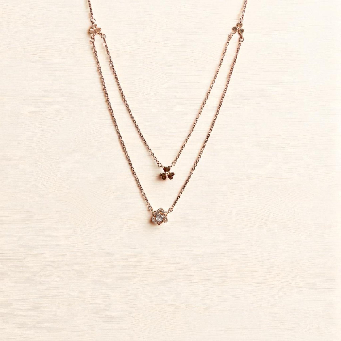 Double layer floral rose gold necklace