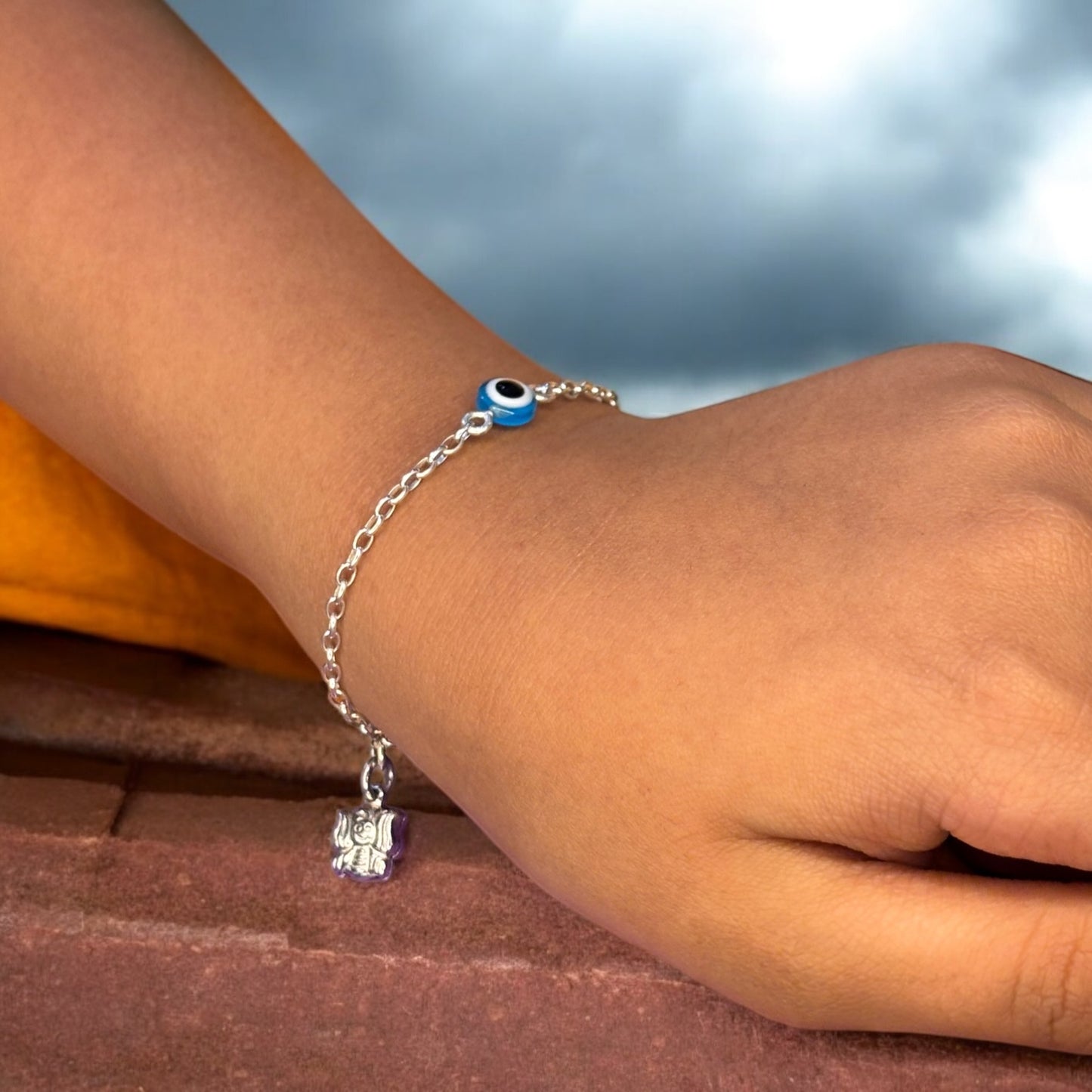 Evil eye charm silver bracelet