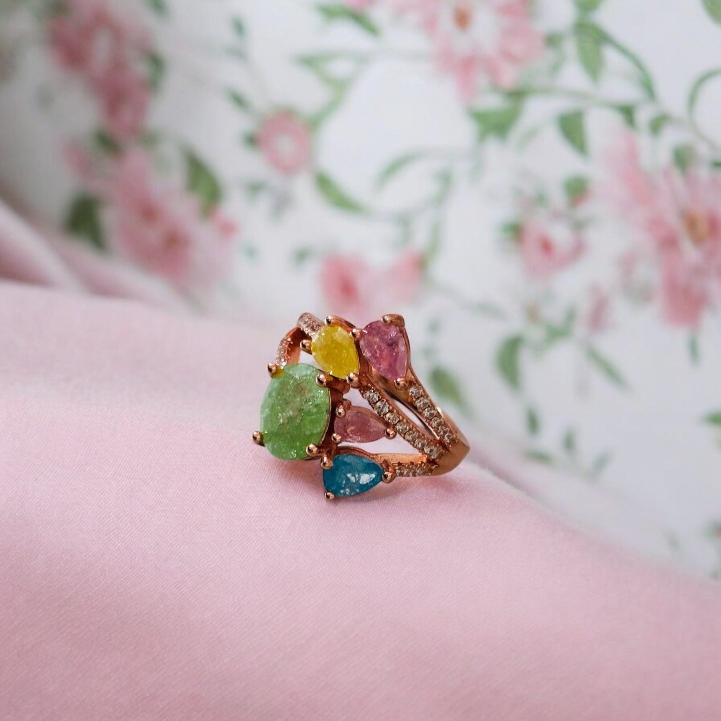 Rose gold plated stacked 925 silver cocktail Ring