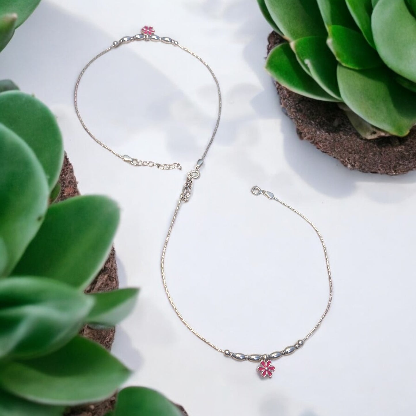 Floral Charm 925 silver anklets