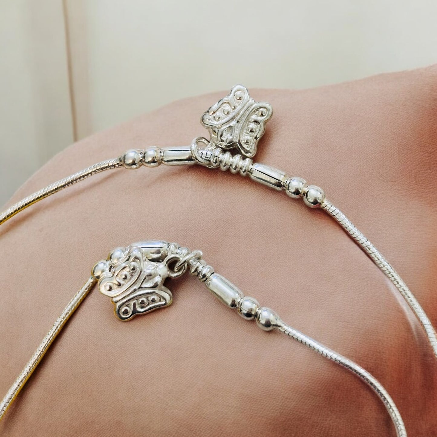 Silver anklet with butterfly charm