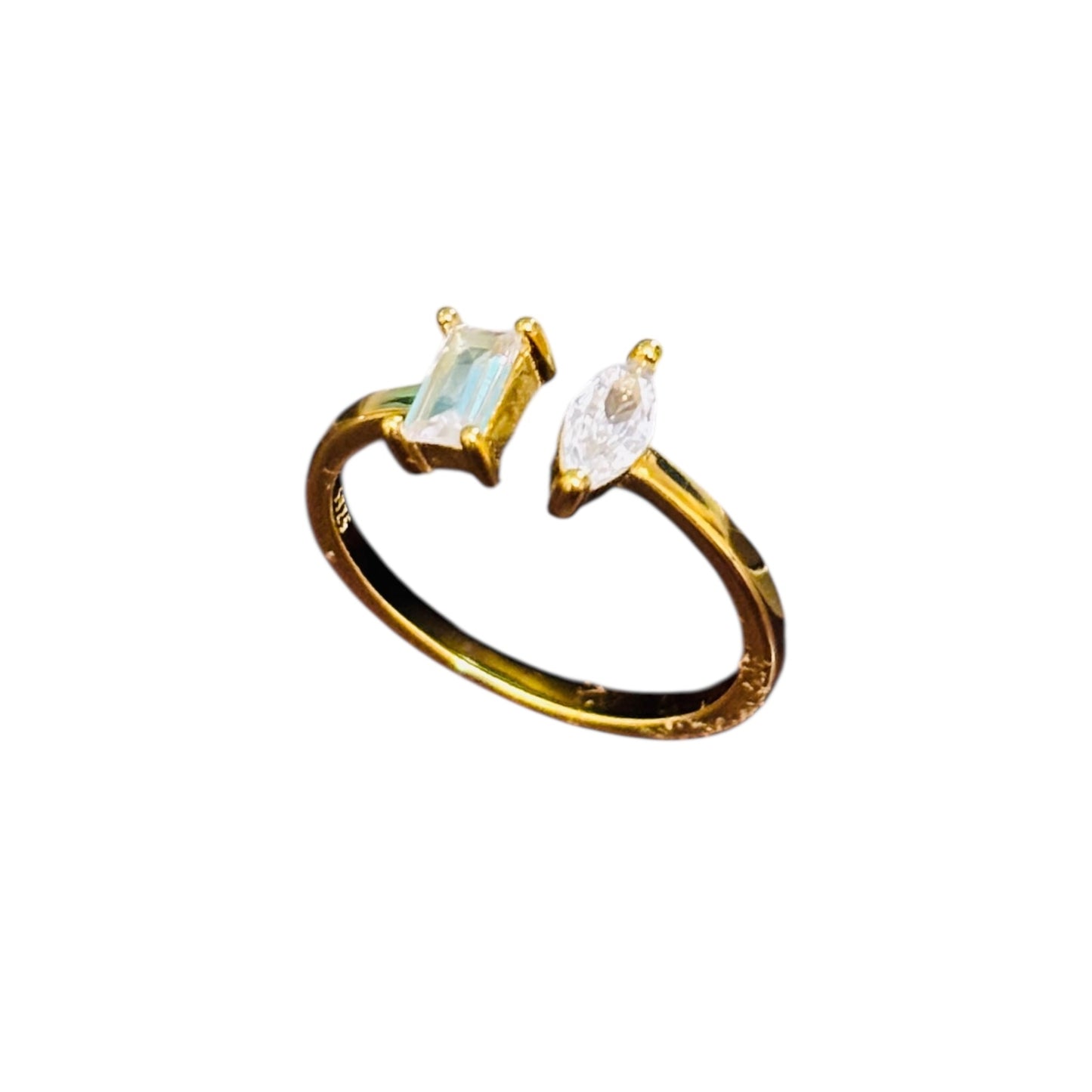 Glitter two stone open silver Ring