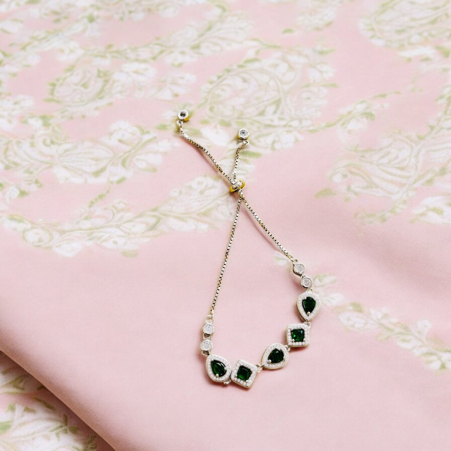 Emerald Stone Silver Bracelet