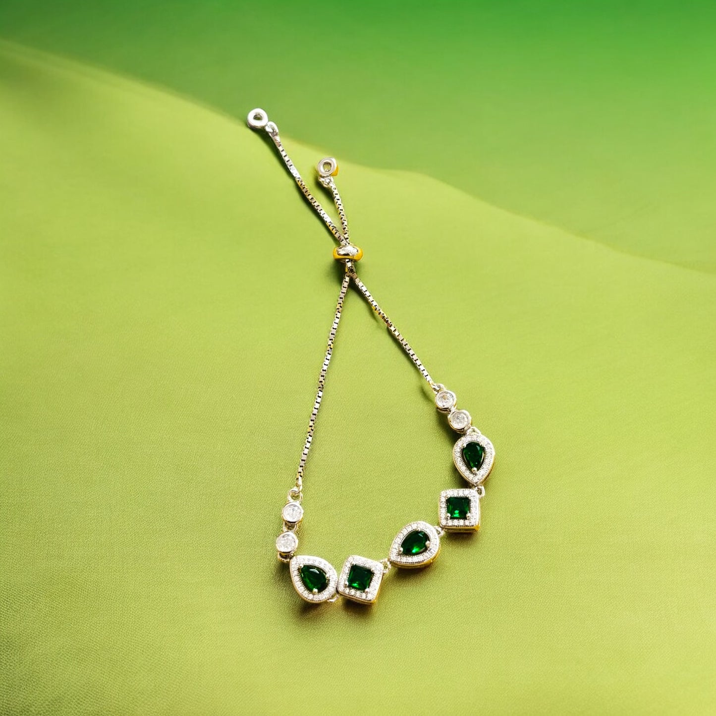 Emerald Stone Silver Bracelet