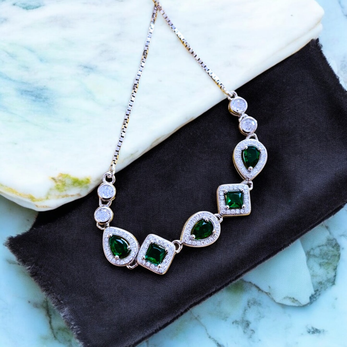 Emerald Stone Silver Bracelet