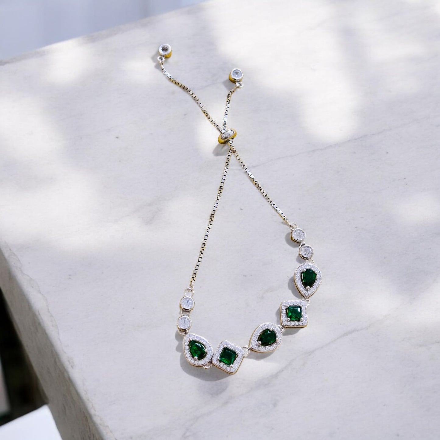 Emerald Stone Silver Bracelet