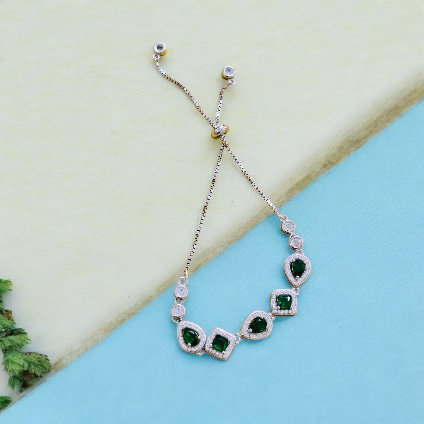 Emerald Stone Silver Bracelet