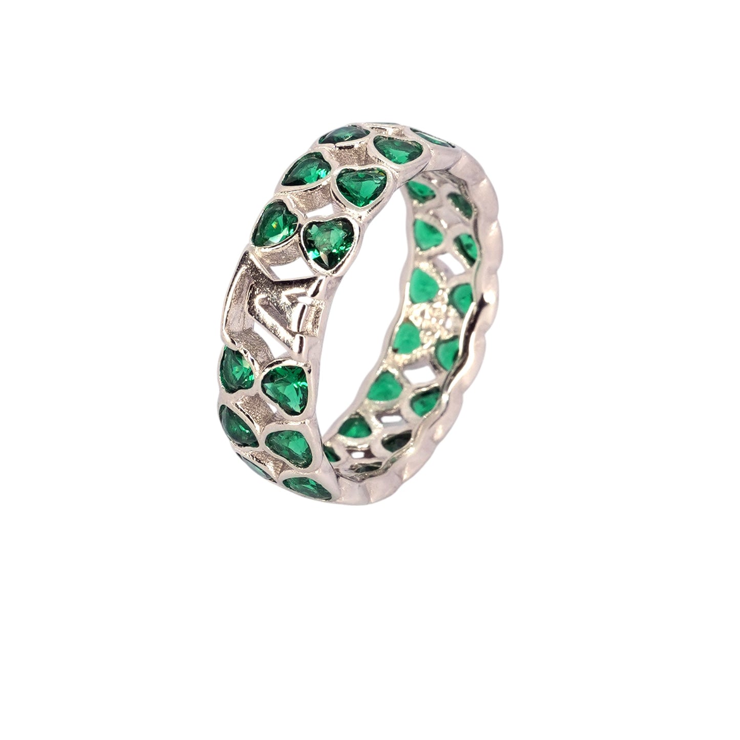 Emerald Studded Silver Band