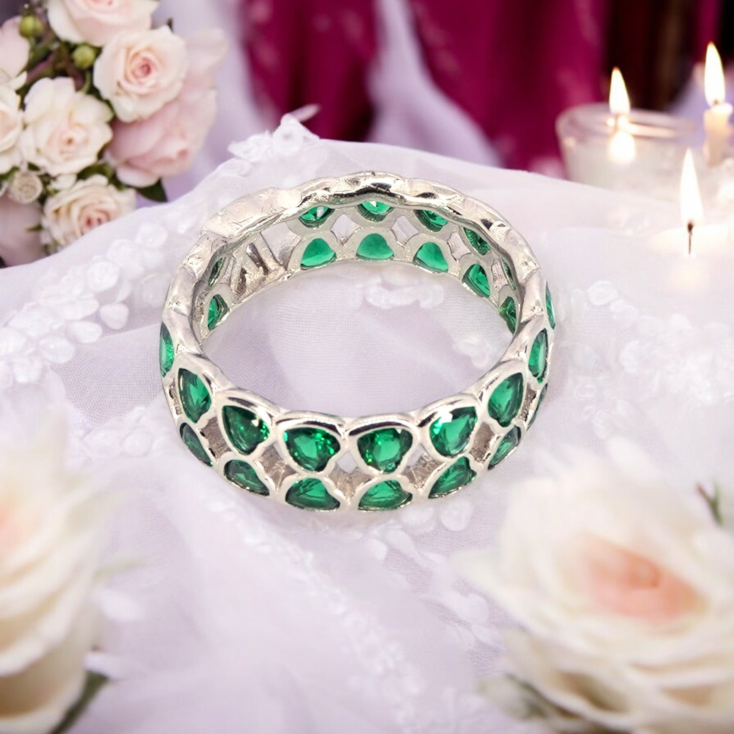 Emerald Studded Silver Band
