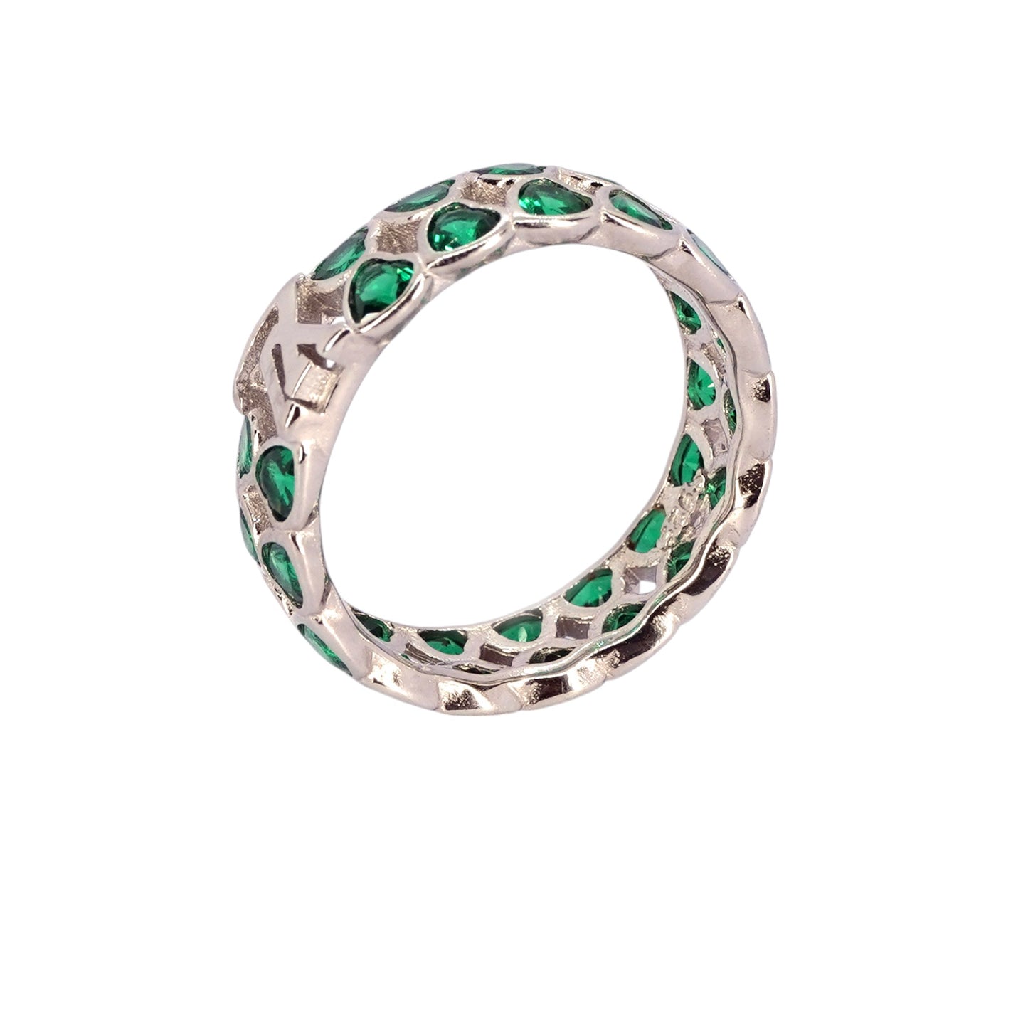 Emerald Studded Silver Band