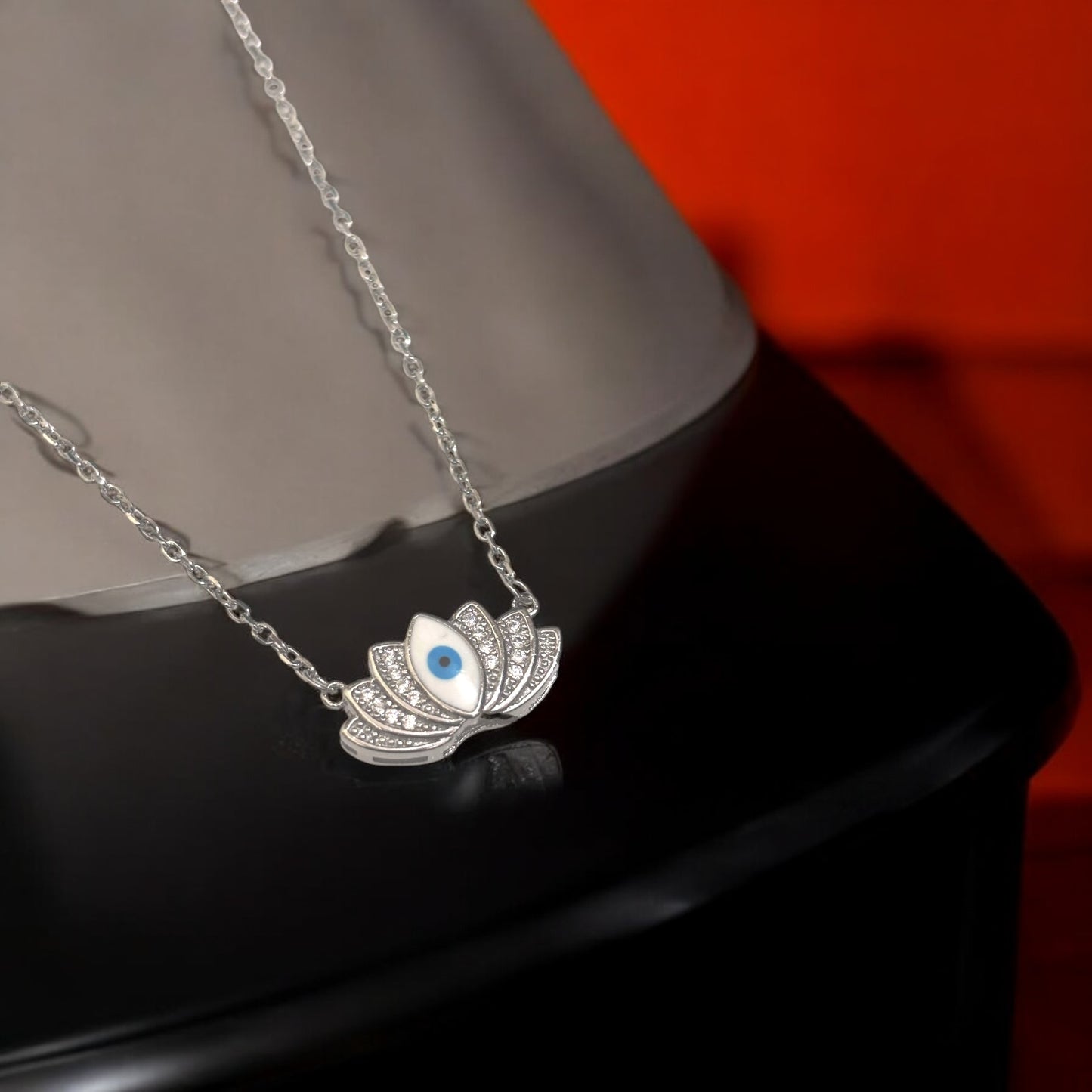 Evil Eye Lotus silver pendant chain