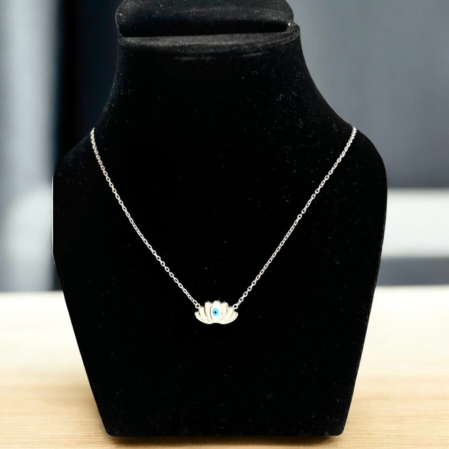 Evil Eye Lotus silver pendant chain