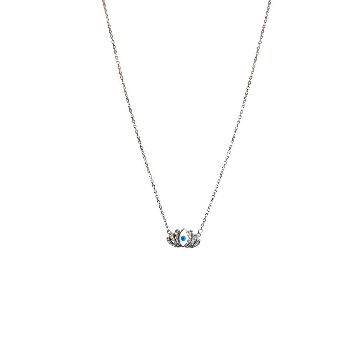 Evil Eye Lotus silver pendant chain