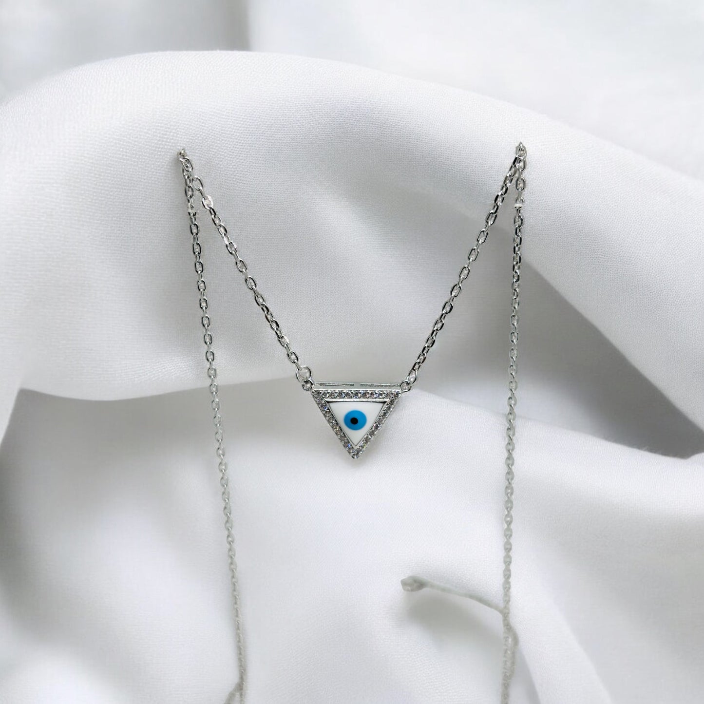 Evil Eye Trigon silver pendant chain