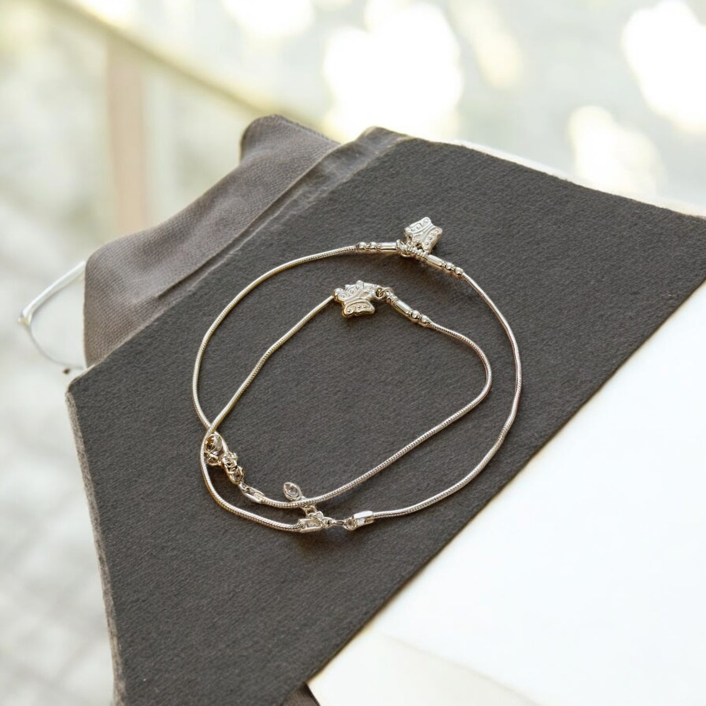 Silver anklet with butterfly charm