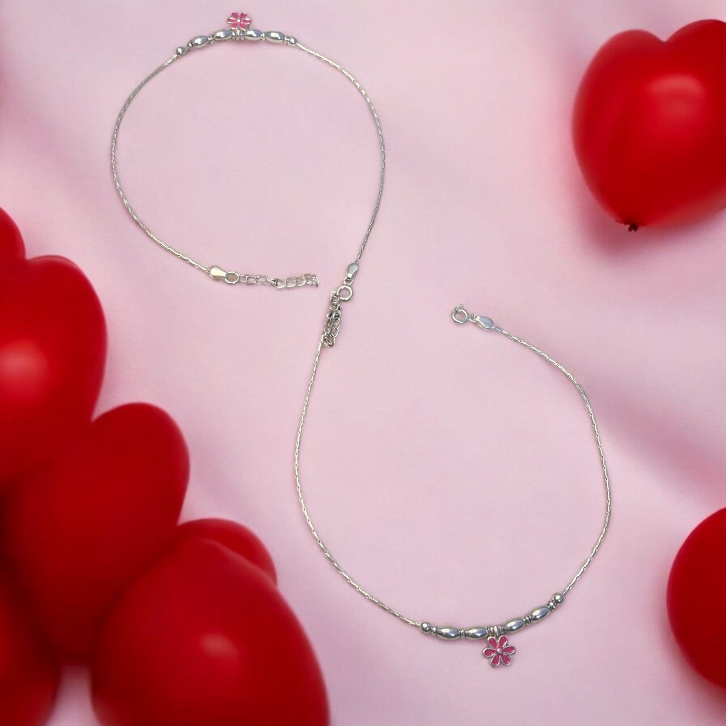 Floral Charm 925 silver anklets
