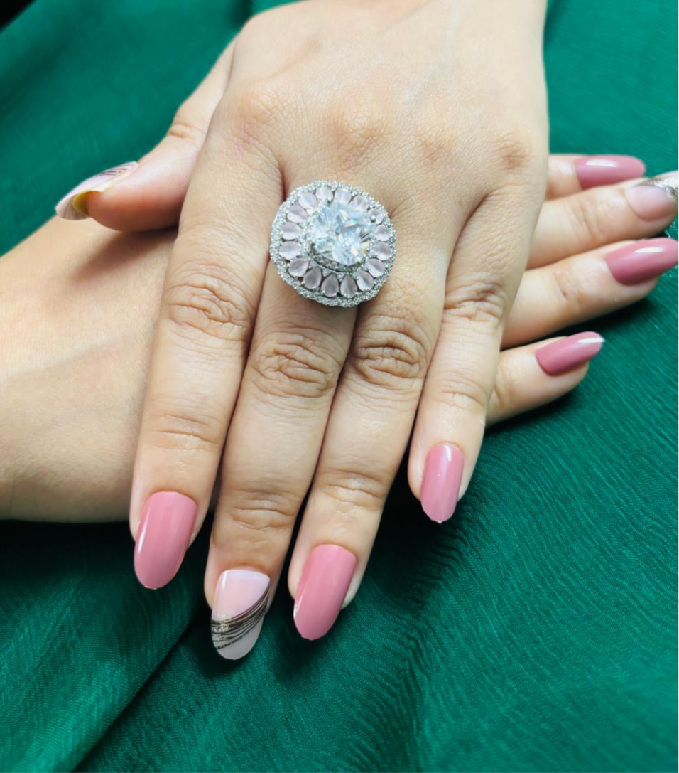 Sapphire studded diamond Cocktail adjustable ring