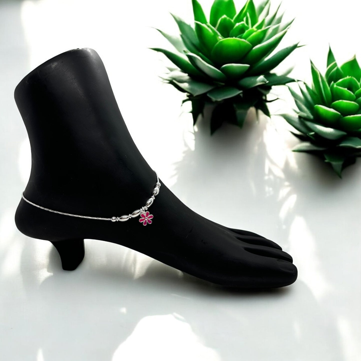 Floral Charm 925 silver anklets