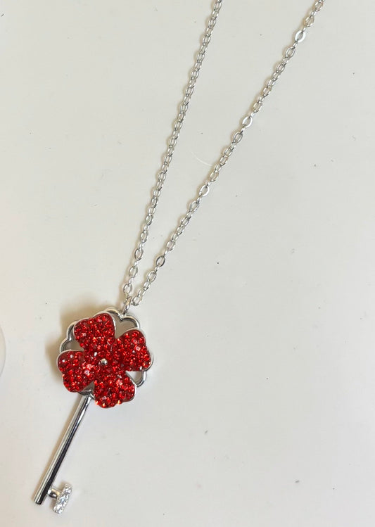Flower Key to Heart Silver Chain Set
