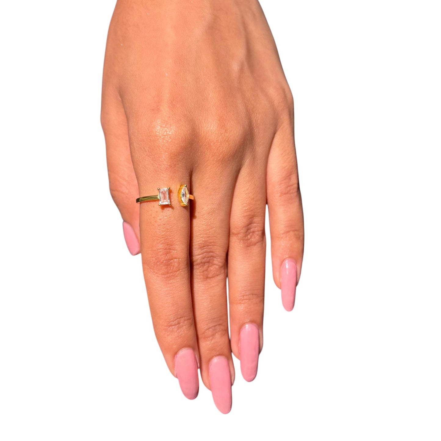 Glitter two stone open silver Ring