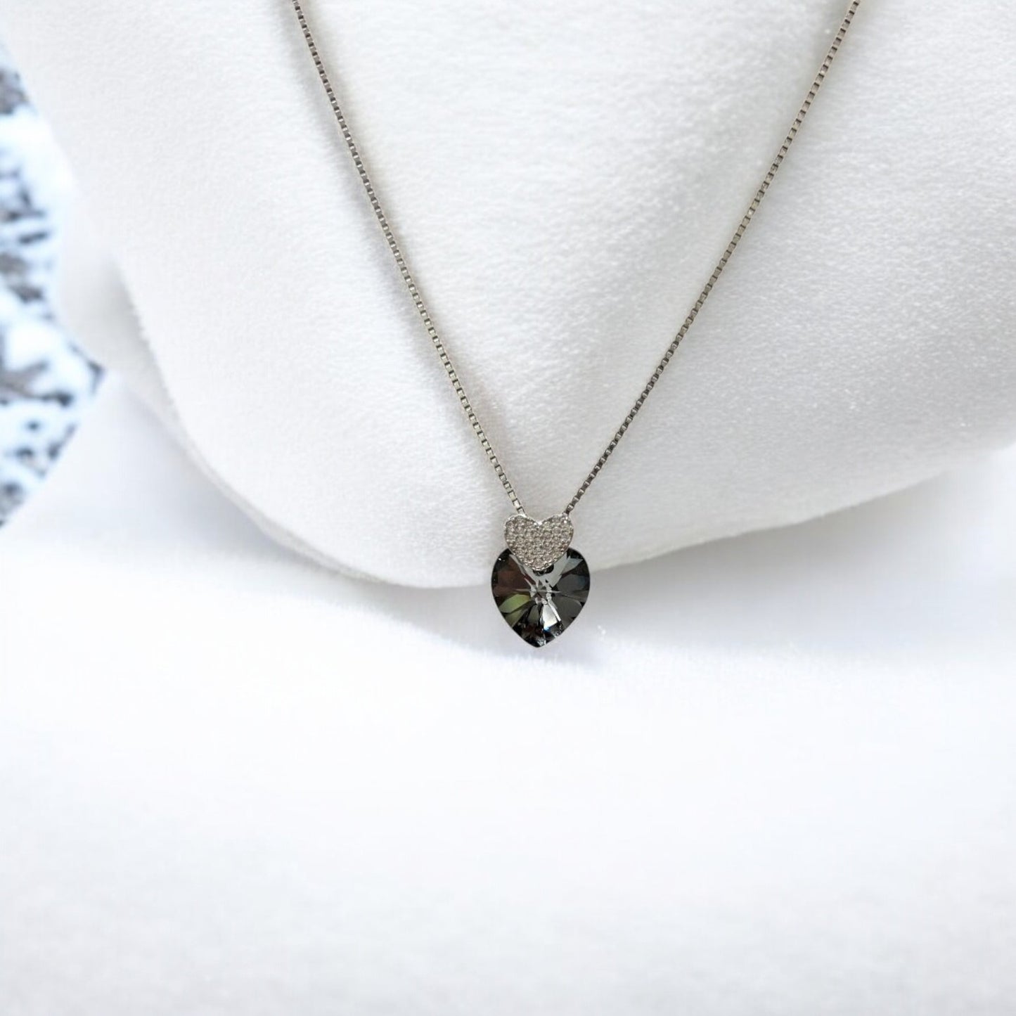 Heart shape swarovski crystal silver pendant chain