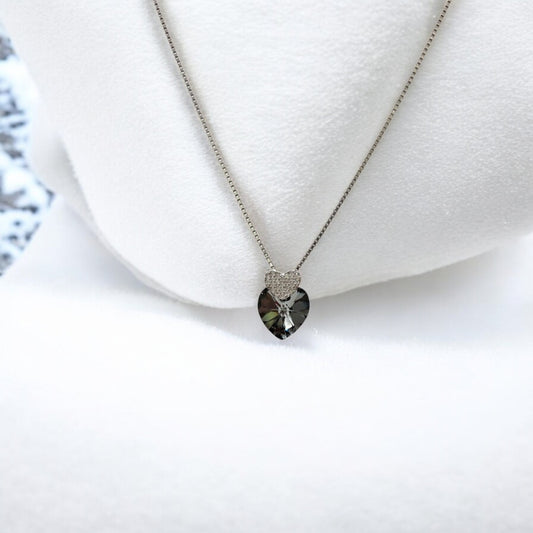 Heart shape swarovski crystal silver pendant chain