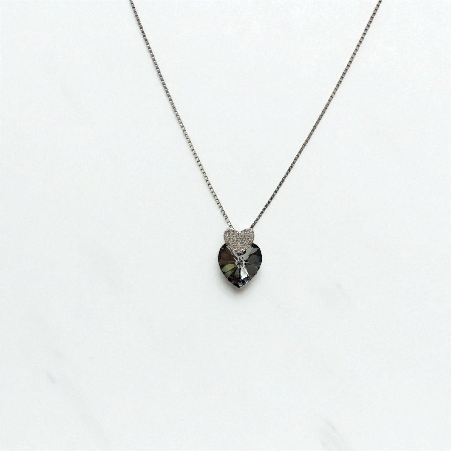 Heart shape swarovski crystal silver pendant chain