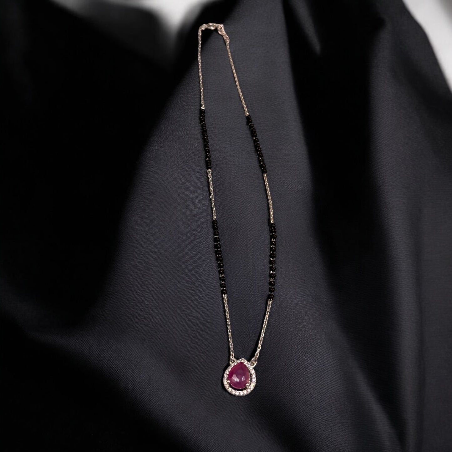 Oval ruby silver Mangalsutra Necklace